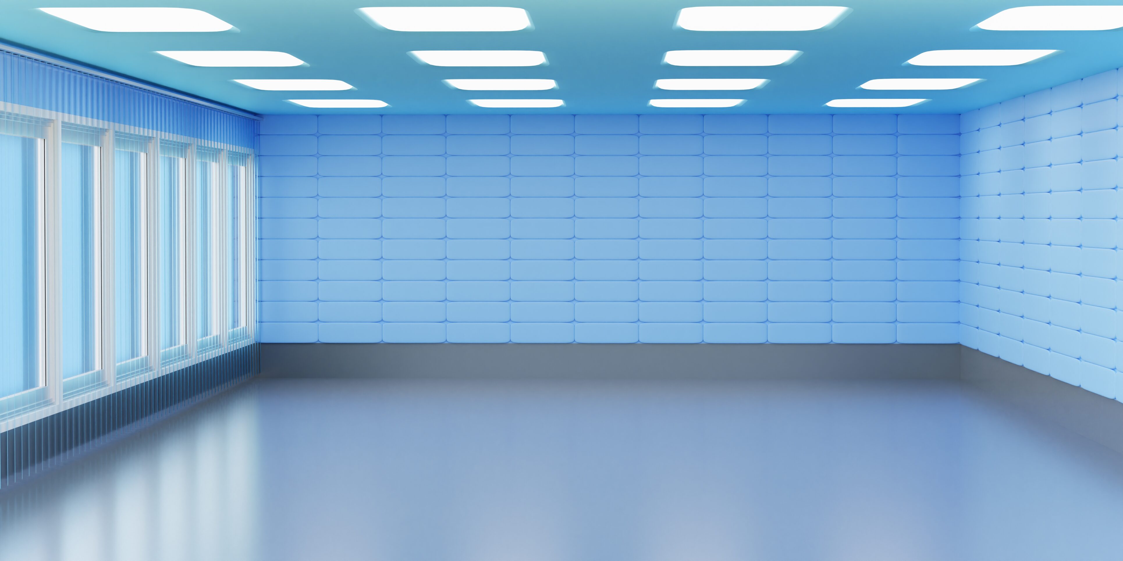 Bright,Cleanroom,Interior,With,Padded,Blue,Walls,,Large,Windows,,And